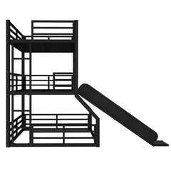 Bellemave® Twin over Twin over Full Heavy - duty Metal Triple Bunk Bed with Slide and Safety Guardrails - Bellemave