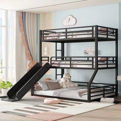Bellemave® Twin over Twin over Full Heavy - duty Metal Triple Bunk Bed with Slide and Safety Guardrails - Bellemave