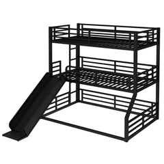 Bellemave® Twin over Twin over Full Heavy - duty Metal Triple Bunk Bed with Slide and Safety Guardrails - Bellemave