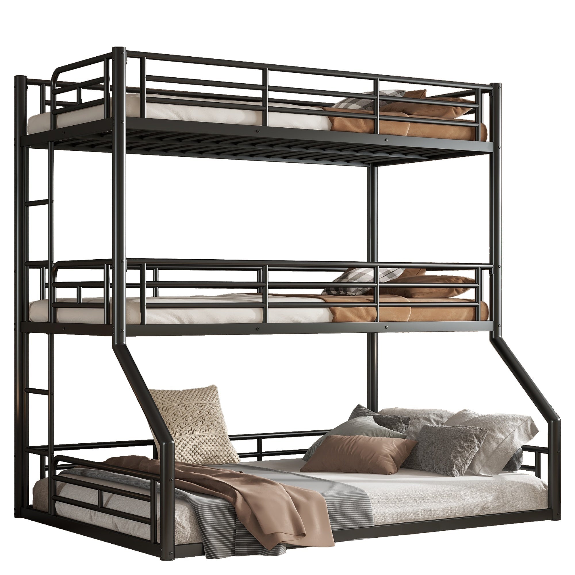 Bellemave® Twin Over Twin Over Full Metal Triple Bunk Bed with Full - Length Guardrails - Bellemave