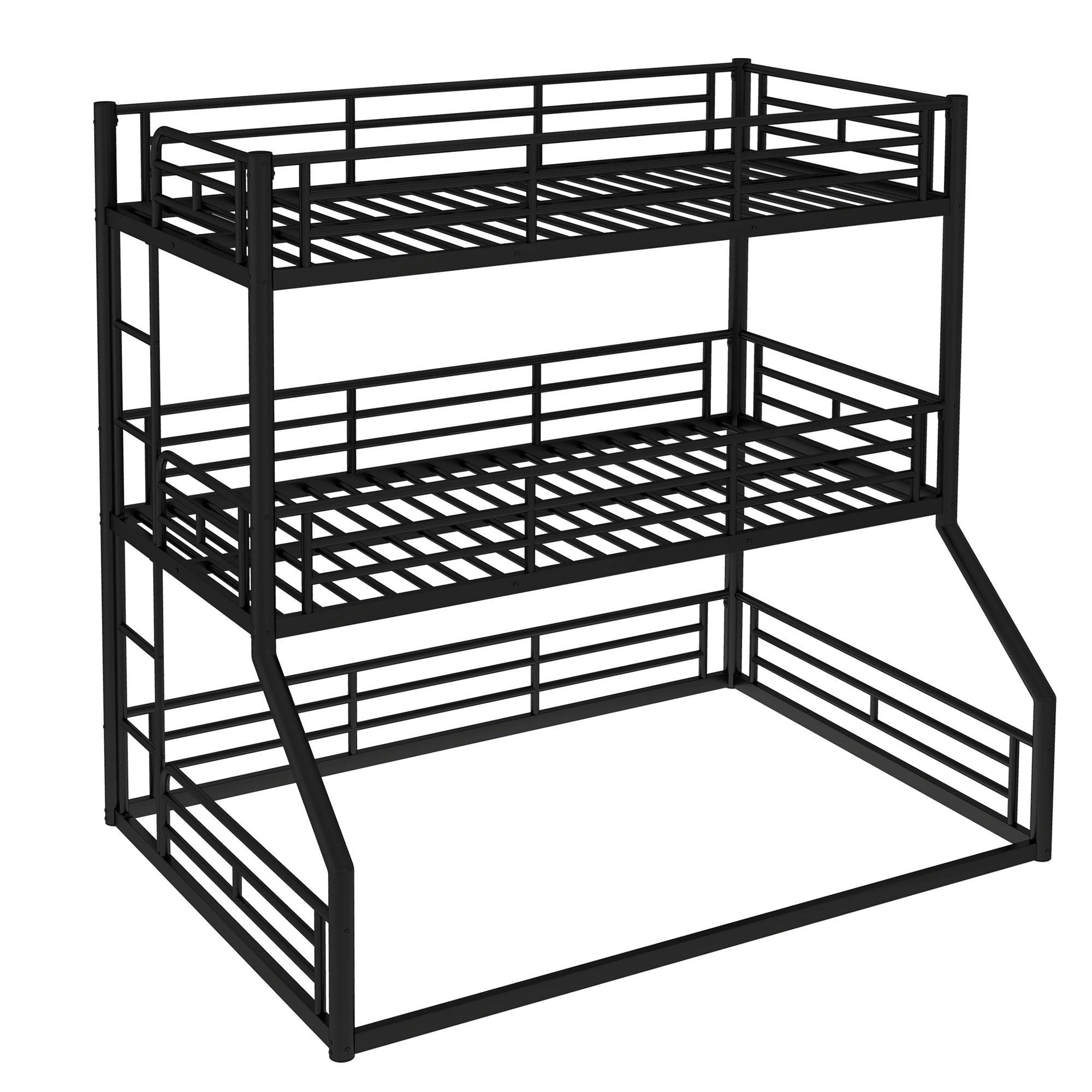 Bellemave® Twin Over Twin Over Full Metal Triple Bunk Bed with Full - Length Guardrails - Bellemave