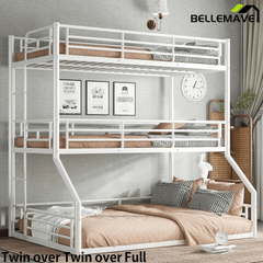 Bellemave® Twin Over Twin Over Full Metal Triple Bunk Bed with Full - Length Guardrails - Bellemave