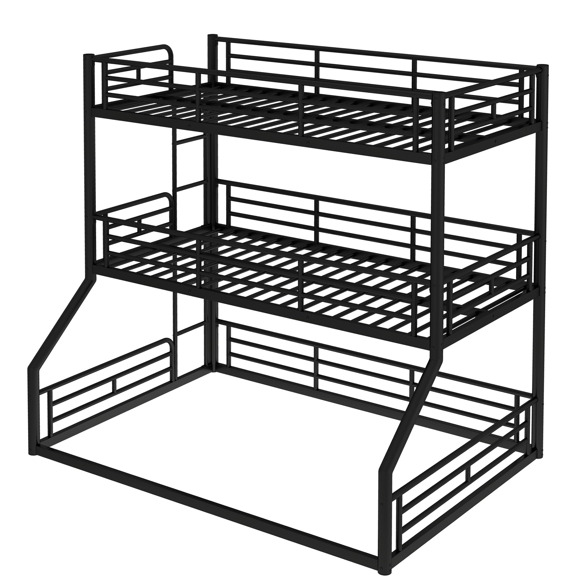 Bellemave® Twin Over Twin Over Full Metal Triple Bunk Bed with Full - Length Guardrails - Bellemave