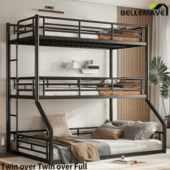 Bellemave® Twin Over Twin Over Full Metal Triple Bunk Bed with Full - Length Guardrails - Bellemave