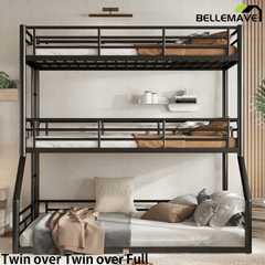 Bellemave® Twin Over Twin Over Full Metal Triple Bunk Bed with Full - Length Guardrails - Bellemave