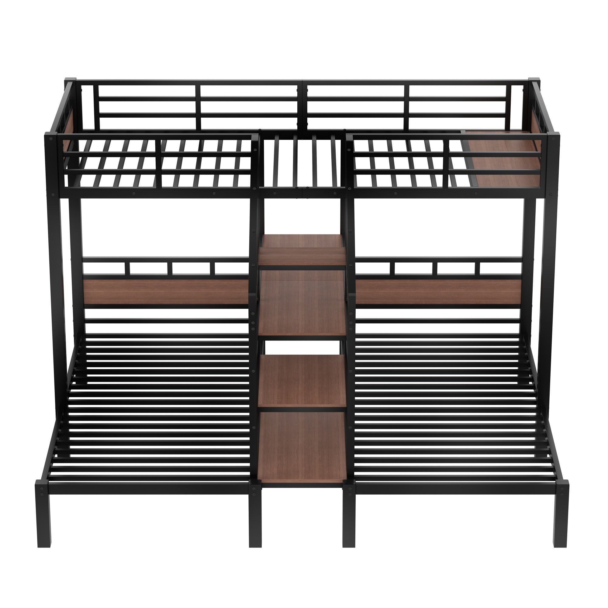 Bellemave® Twin Over Twin Over Twin Bunk Bed with Shelf and Storage Stairs, Metal Triple Bunk Bed Frame with Safety Guardrails, Black - Bellemave