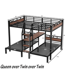 Bellemave® Twin Over Twin Over Twin Bunk Bed with Shelf and Storage Stairs, Metal Triple Bunk Bed Frame with Safety Guardrails, Black - Bellemave