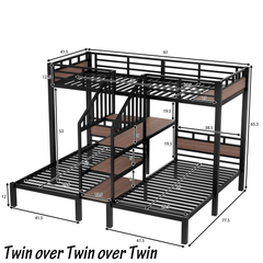 Bellemave® Twin Over Twin Over Twin Bunk Bed with Shelf and Storage Stairs, Metal Triple Bunk Bed Frame with Safety Guardrails, Black - Bellemave