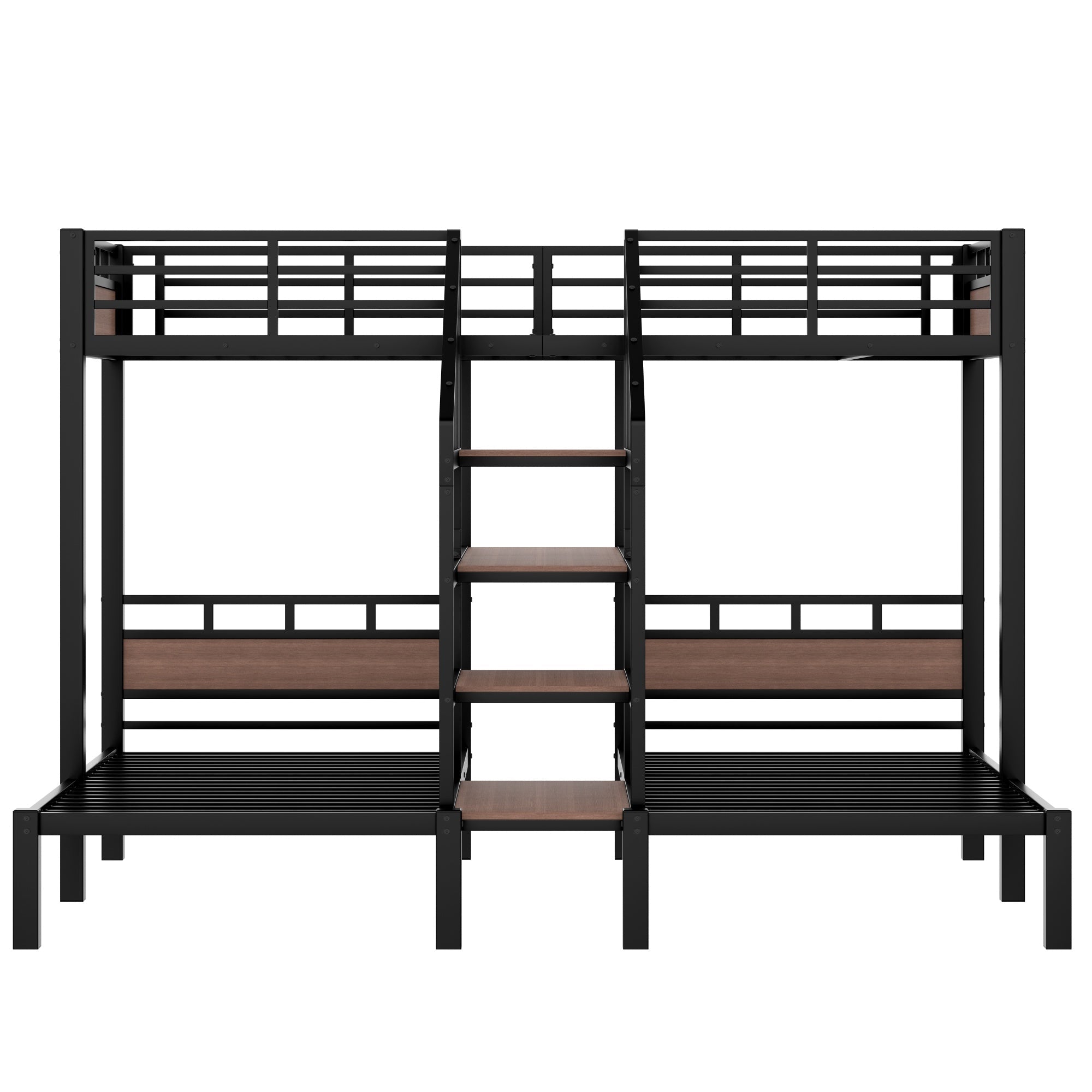 Bellemave® Twin Over Twin Over Twin Bunk Bed with Shelf and Storage Stairs, Metal Triple Bunk Bed Frame with Safety Guardrails, Black - Bellemave