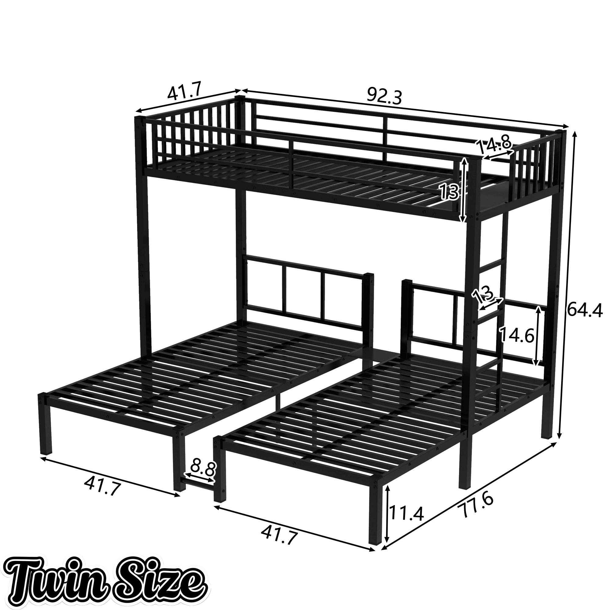 Bellemave® Twin Over Twin Over Twin Bunk Beds for 3 Kids,Metal Triple Bunk Bed with Built - in Desk,Twin Size Triple Bed, Black - Bellemave