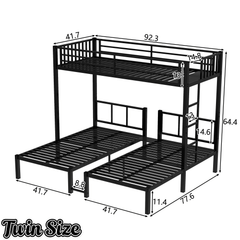 Bellemave® Twin Over Twin Over Twin Bunk Beds for 3 Kids,Metal Triple Bunk Bed with Built - in Desk,Twin Size Triple Bed, Black - Bellemave