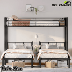 Bellemave® Twin Over Twin Over Twin Bunk Beds for 3 Kids,Metal Triple Bunk Bed with Built - in Desk,Twin Size Triple Bed, Black - Bellemave