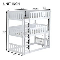 Bellemave® Twin over Twin over Twin Rubber Wood Triple Bunk Bed with Ladders and Guardrails(Detachable) - Bellemave