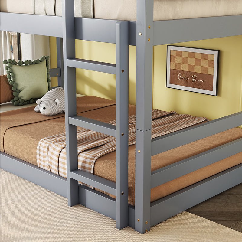 Bellemave® Twin over Twin over Twin Rubber Wood Triple Bunk Bed with Ladders and Guardrails(Detachable) - Bellemave