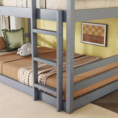 Bellemave® Twin over Twin over Twin Rubber Wood Triple Bunk Bed with Ladders and Guardrails(Detachable) - Bellemave