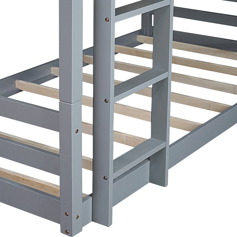 Bellemave® Twin over Twin over Twin Rubber Wood Triple Bunk Bed with Ladders and Guardrails(Detachable) - Bellemave