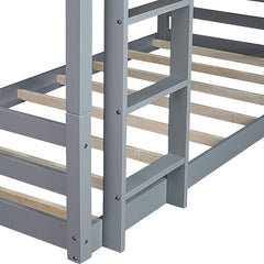 Bellemave® Twin over Twin over Twin Rubber Wood Triple Bunk Bed with Ladders and Guardrails(Detachable) - Bellemave