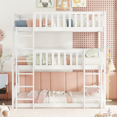 Bellemave® Twin over Twin over Twin Rubber Wood Triple Bunk Bed with Ladders and Guardrails(Detachable) - Bellemave