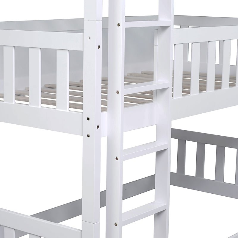 Bellemave® Twin over Twin over Twin Rubber Wood Triple Bunk Bed with Ladders and Guardrails(Detachable) - Bellemave