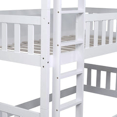 Bellemave® Twin over Twin over Twin Rubber Wood Triple Bunk Bed with Ladders and Guardrails(Detachable) - Bellemave
