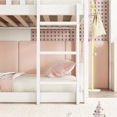 Bellemave® Twin over Twin over Twin Rubber Wood Triple Bunk Bed with Ladders and Guardrails(Detachable) - Bellemave