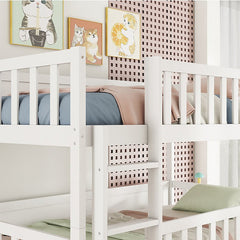 Bellemave® Twin over Twin over Twin Rubber Wood Triple Bunk Bed with Ladders and Guardrails(Detachable) - Bellemave