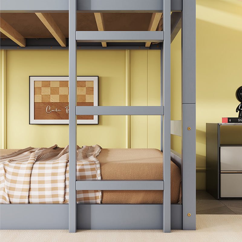 Bellemave® Twin over Twin over Twin Rubber Wood Triple Bunk Bed with Ladders and Guardrails(Detachable) - Bellemave