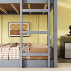 Bellemave® Twin over Twin over Twin Rubber Wood Triple Bunk Bed with Ladders and Guardrails(Detachable) - Bellemave