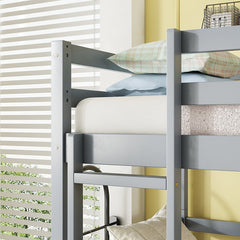 Bellemave® Twin over Twin over Twin Rubber Wood Triple Bunk Bed with Ladders and Guardrails(Detachable) - Bellemave