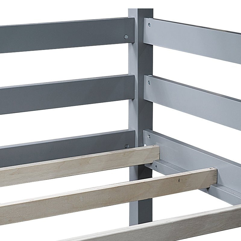 Bellemave® Twin over Twin over Twin Rubber Wood Triple Bunk Bed with Ladders and Guardrails(Detachable) - Bellemave