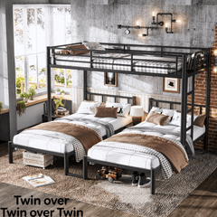 Bellemave® Twin Over Twin Over Twin Size Triple Bunk Bed for 3 with Guardrails & Ladder, Heavy Duty Metal Bunk Bed for Teens & Adults - Bellemave