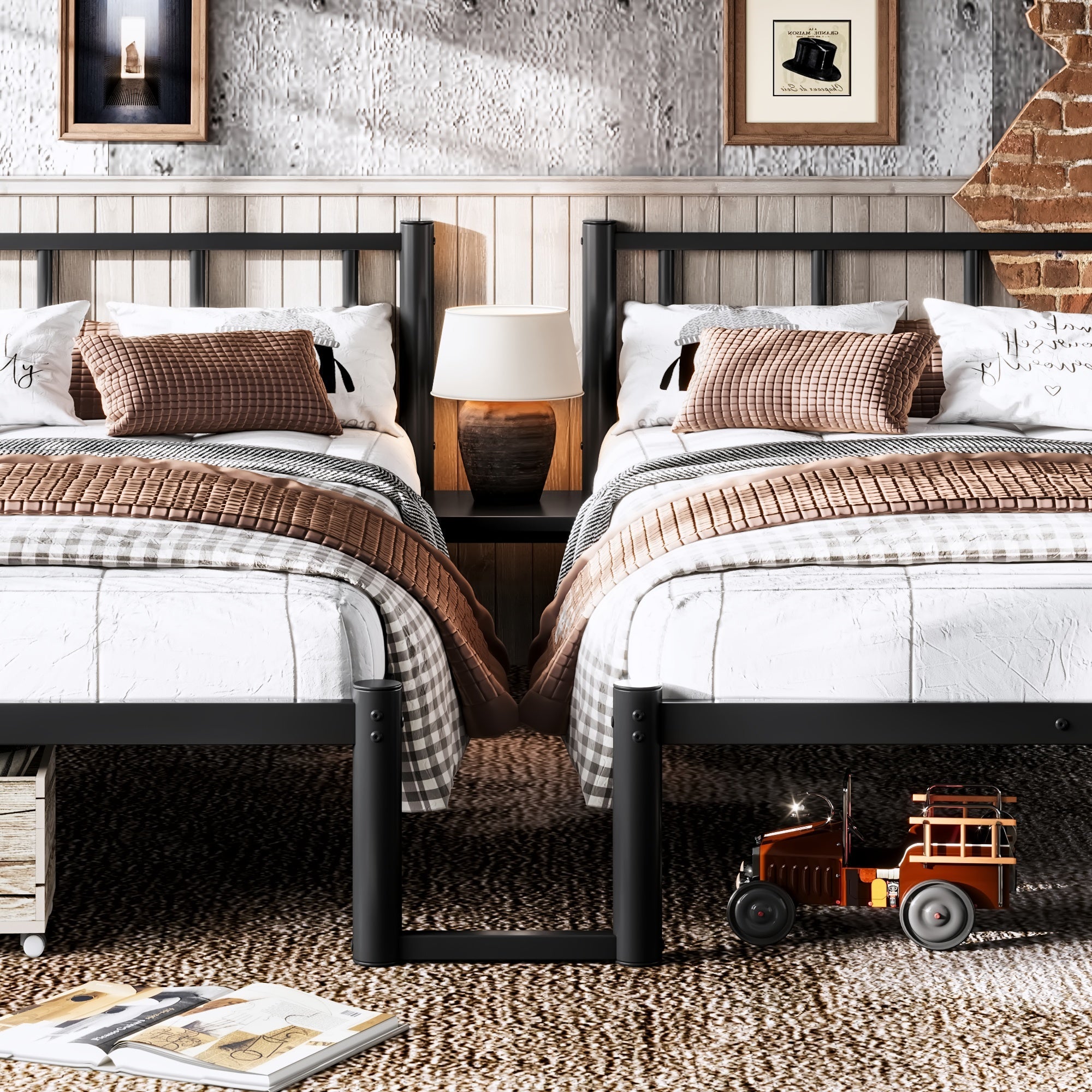 Bellemave® Twin Over Twin Over Twin Size Triple Bunk Bed for 3 with Guardrails & Ladder, Heavy Duty Metal Bunk Bed for Teens & Adults - Bellemave