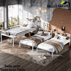 Bellemave® Twin Over Twin Over Twin Size Triple Bunk Bed for 3 with Guardrails & Ladder, Heavy Duty Metal Bunk Bed for Teens & Adults - Bellemave