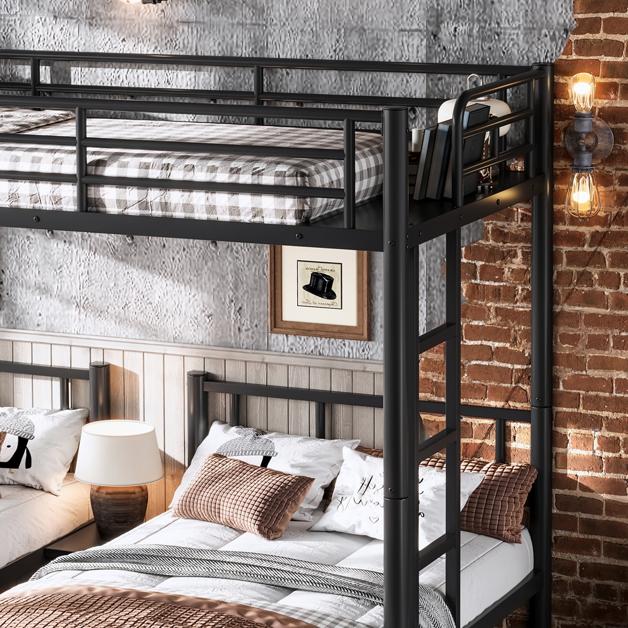 Bellemave® Twin Over Twin Over Twin Size Triple Bunk Bed for 3 with Guardrails & Ladder, Heavy Duty Metal Bunk Bed for Teens & Adults - Bellemave