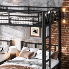 Bellemave® Twin Over Twin Over Twin Size Triple Bunk Bed for 3 with Guardrails & Ladder, Heavy Duty Metal Bunk Bed for Teens & Adults - Bellemave