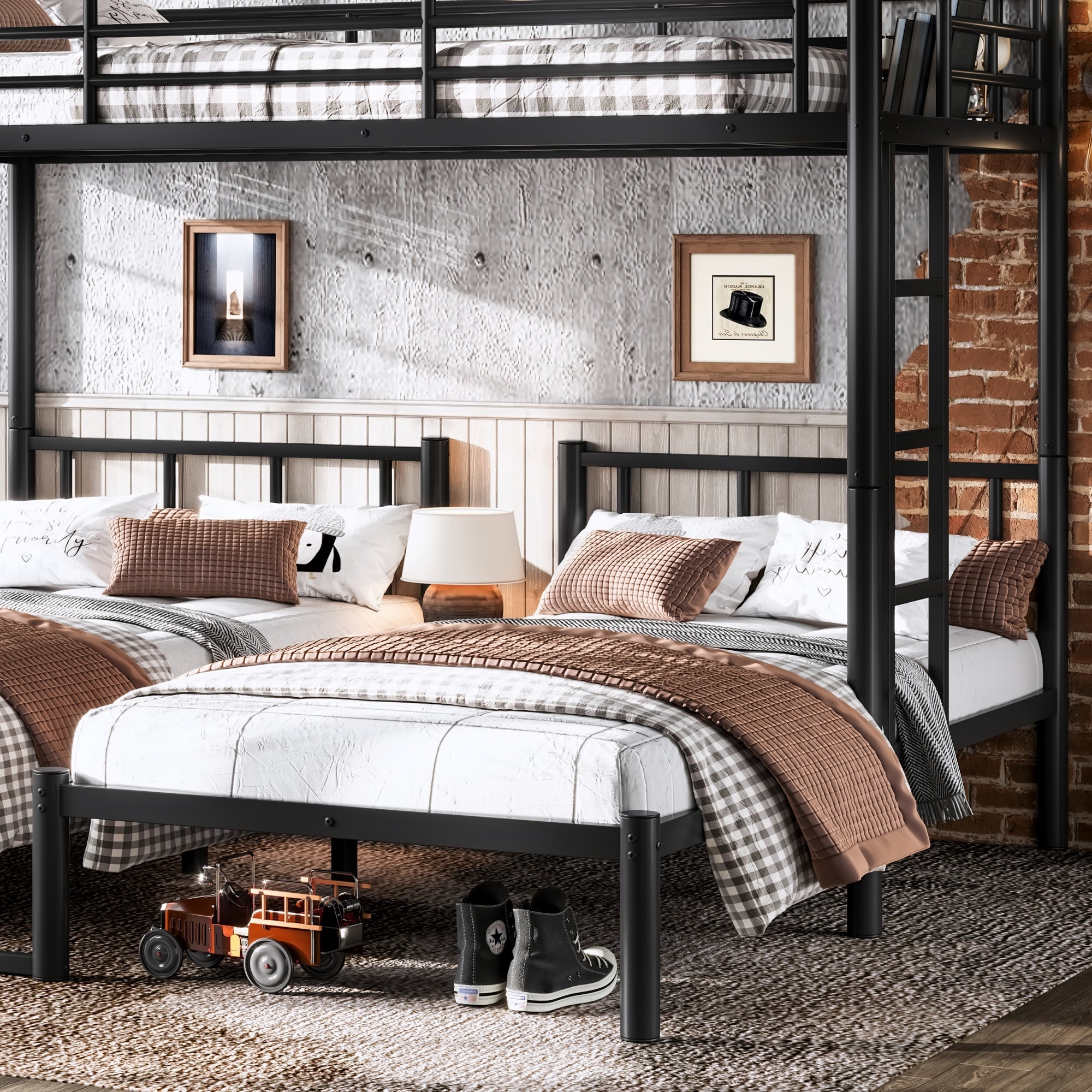 Bellemave® Twin Over Twin Over Twin Size Triple Bunk Bed for 3 with Guardrails & Ladder, Heavy Duty Metal Bunk Bed for Teens & Adults - Bellemave