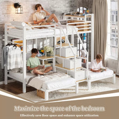 Bellemave® Twin over Twin over Twin Triple Bunk Bed, Heavy Duty Metal Bunk Bed with Storage Stairs for Kids & Teens - Bellemave