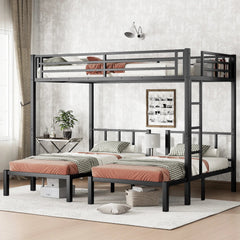Bellemave® Twin over Twin & Queen Bunk Bed, Metal Triple Bunk Bed with Safety Guardrails - Bellemave