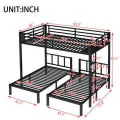 Bellemave® Twin over Twin & Queen Bunk Bed, Metal Triple Bunk Bed with Safety Guardrails - Bellemave