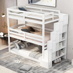 Bellemave® Twin over Twin & Twin Triple Bunk Bed with Storage Staircase - Bellemave