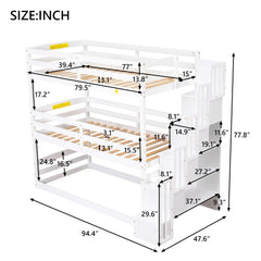 Bellemave® Twin over Twin & Twin Triple Bunk Bed with Storage Staircase - Bellemave