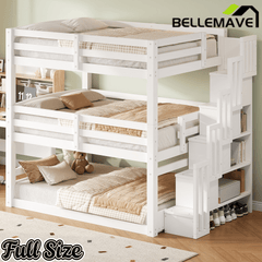 Bellemave® Twin over Twin & Twin Triple Bunk Bed with Storage Staircase - Bellemave