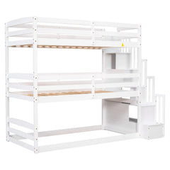 Bellemave® Twin over Twin & Twin Triple Bunk Bed with Storage Staircase - Bellemave