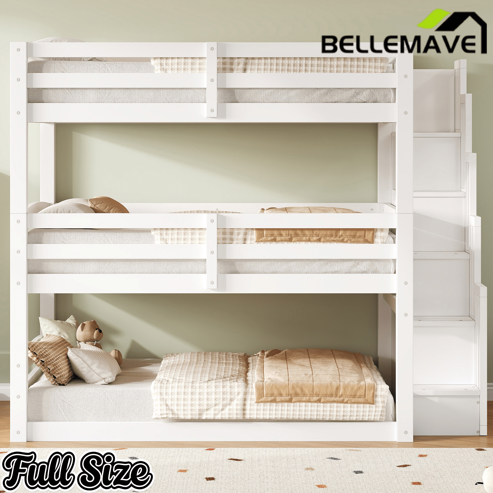 Bellemave® Twin over Twin & Twin Triple Bunk Bed with Storage Staircase - Bellemave