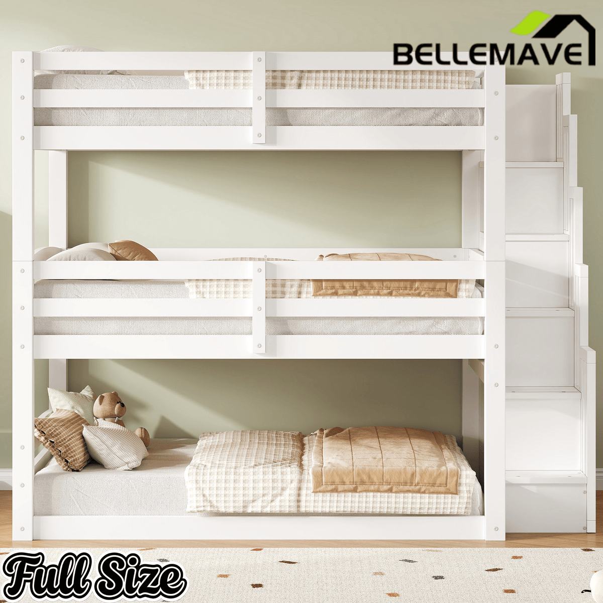 Bellemave® Twin over Twin & Twin Triple Bunk Bed with Storage Staircase - Bellemave