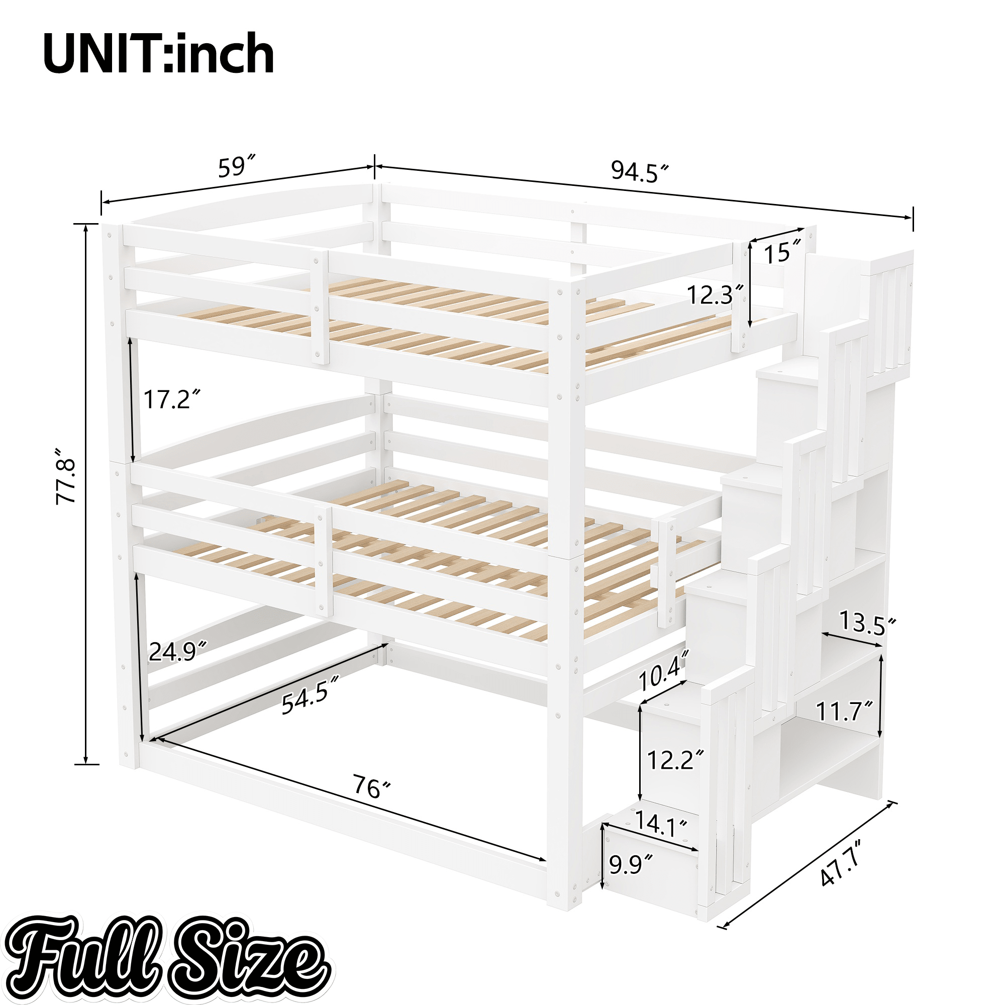 Bellemave® Twin over Twin & Twin Triple Bunk Bed with Storage Staircase - Bellemave