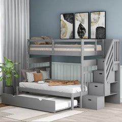 Bellemave® Twin over Twin/Full Bunk Bed with Trundle - Bellemave