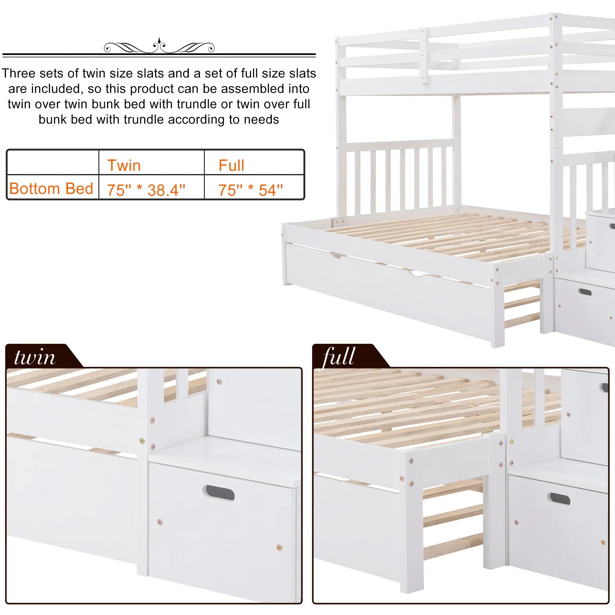 Bellemave® Twin over Twin/Full Bunk Bed with Trundle - Bellemave