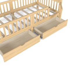 Bellemave® Twin Platform Bed with Full - Length Guardrails & Storage Drawers, Kids Low Bed with Cute Headboard, No Box Spring Needed, White - Bellemave