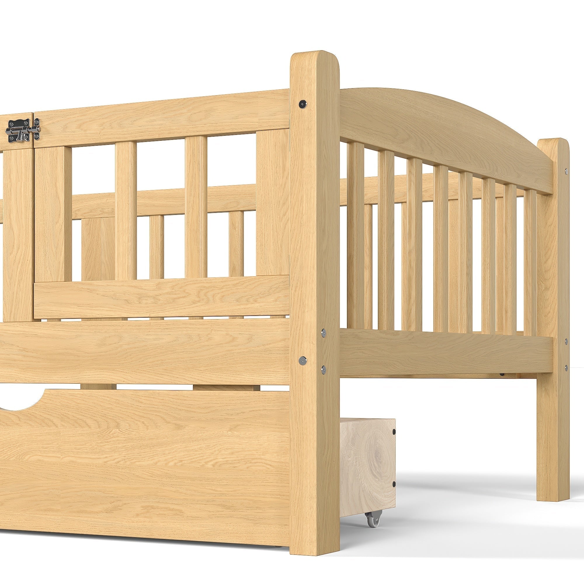 Bellemave® Twin Platform Bed with Full - Length Guardrails & Storage Drawers, Kids Low Bed with Cute Headboard, No Box Spring Needed, White - Bellemave